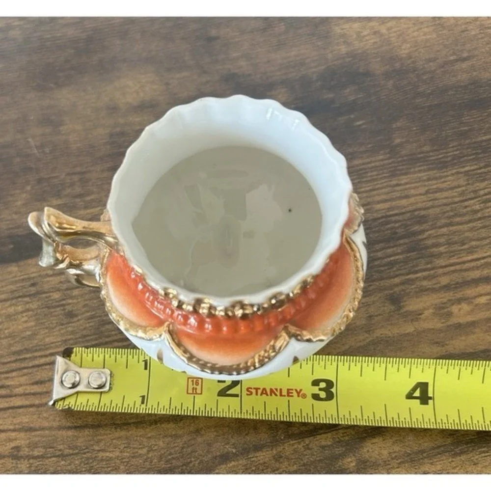 2-PC Vintage‎ Mini Vase Floral Gold Handle Numbered & Porcelain Pedestal Bowl